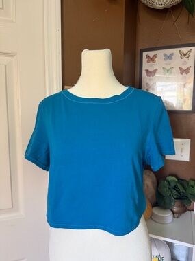 Skims Teal Blue Cropped Comfy Tshirt / Size XL